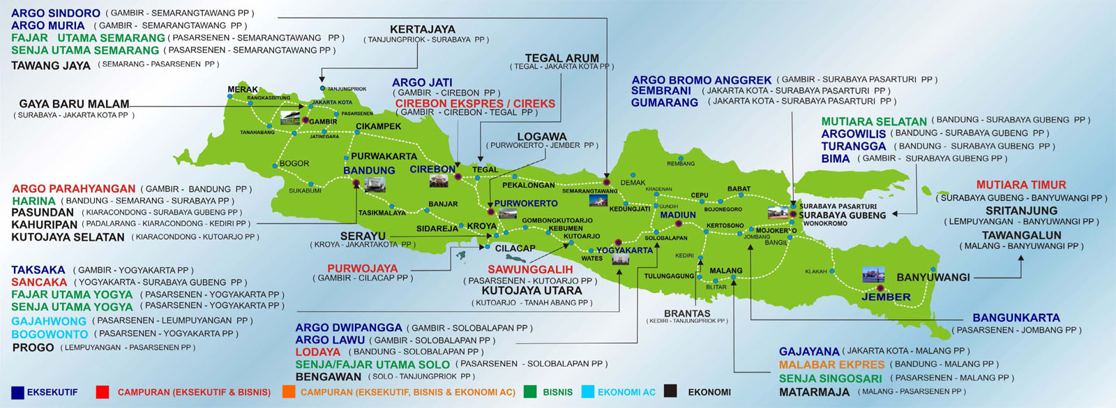 Map Of Train Routes In Java Island, Indonesia  Travellingto.Asia