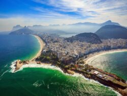 Aerial view of famous Copacabana Beach and Ipanema beach